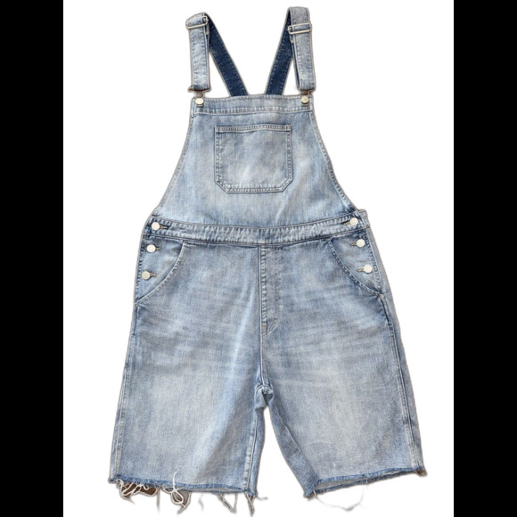 Gap 1969 Denim Overalls Shorts Women’s Size Large L Light Wash Distressed Cutoff - Picture 1 of 10